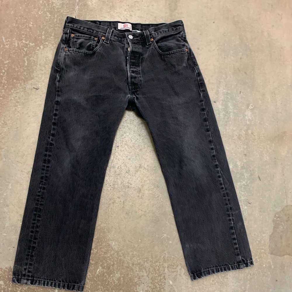 Levi’s 501 black button fly‎ straight leg denim jeans